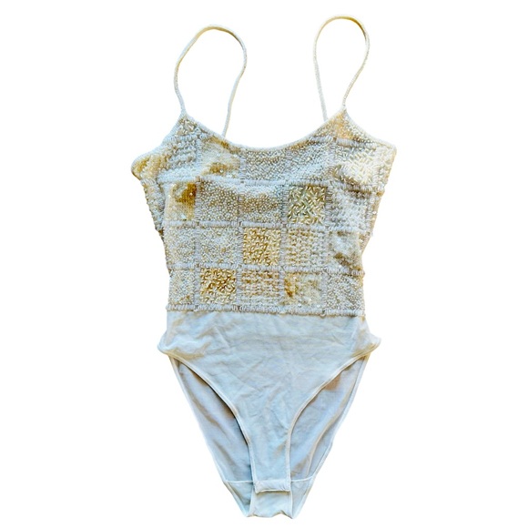 STATE OF CLAUDE MONTANA Ivory Beaded And Mesh Bodysuit - Picture 4 of 12